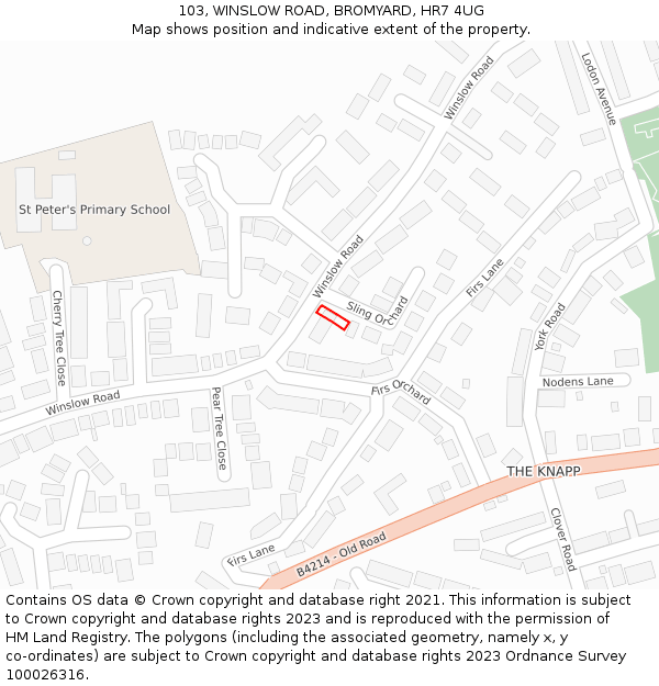 103, WINSLOW ROAD, BROMYARD, HR7 4UG: Location map and indicative extent of plot