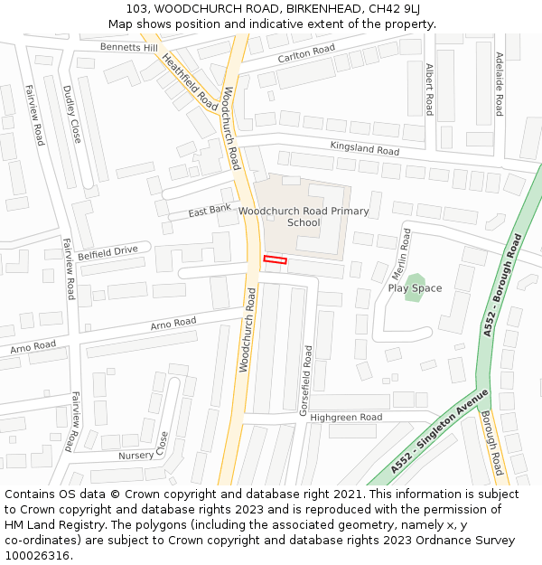 103, WOODCHURCH ROAD, BIRKENHEAD, CH42 9LJ: Location map and indicative extent of plot