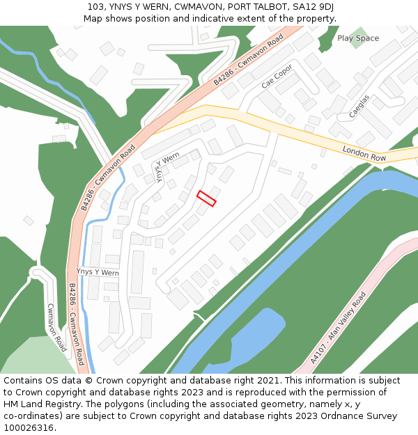 103, YNYS Y WERN, CWMAVON, PORT TALBOT, SA12 9DJ: Location map and indicative extent of plot