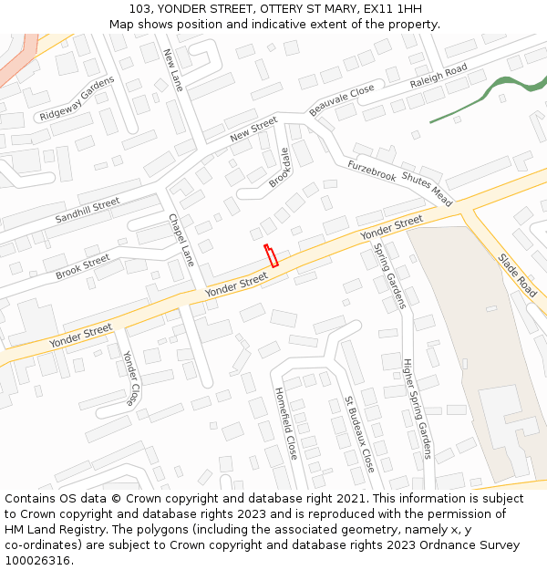103, YONDER STREET, OTTERY ST MARY, EX11 1HH: Location map and indicative extent of plot