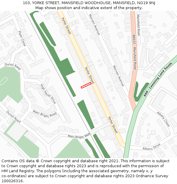 103, YORKE STREET, MANSFIELD WOODHOUSE, MANSFIELD, NG19 9NJ: Location map and indicative extent of plot