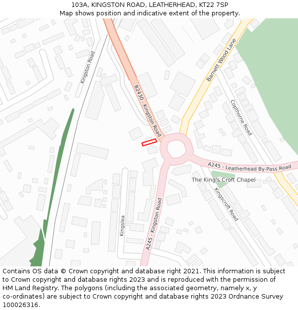 103A, KINGSTON ROAD, LEATHERHEAD, KT22 7SP: Location map and indicative extent of plot