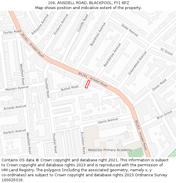 104, ANSDELL ROAD, BLACKPOOL, FY1 6PZ: Location map and indicative extent of plot