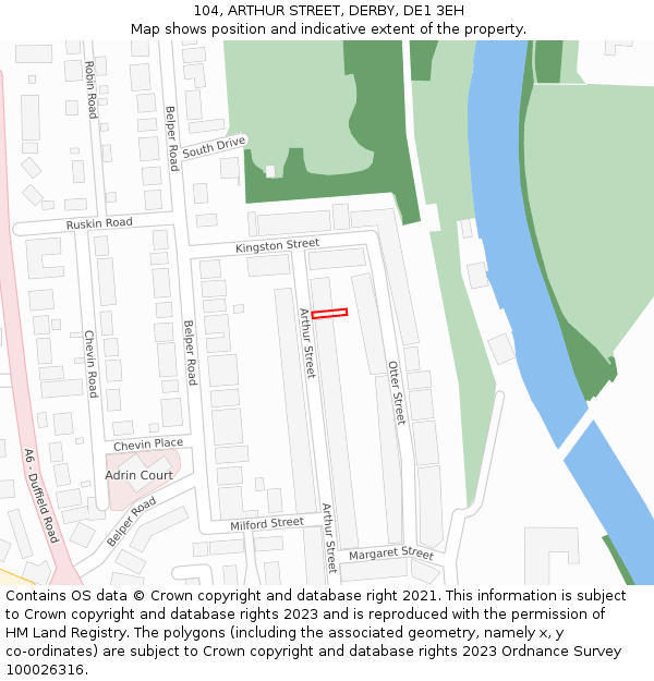 104, ARTHUR STREET, DERBY, DE1 3EH: Location map and indicative extent of plot