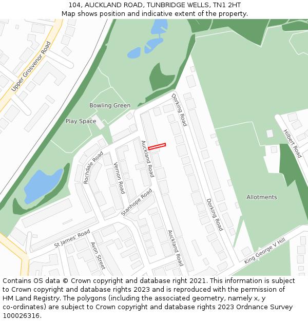 104, AUCKLAND ROAD, TUNBRIDGE WELLS, TN1 2HT: Location map and indicative extent of plot