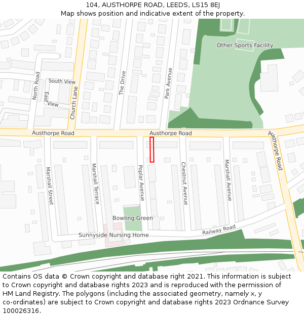 104, AUSTHORPE ROAD, LEEDS, LS15 8EJ: Location map and indicative extent of plot