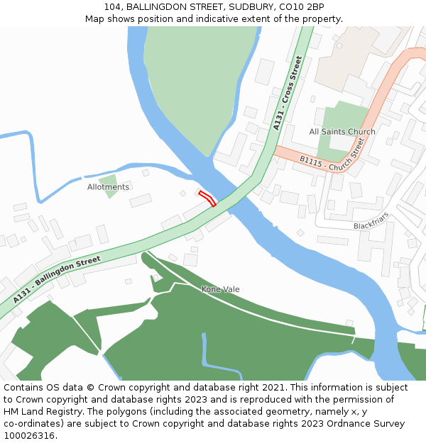 104, BALLINGDON STREET, SUDBURY, CO10 2BP: Location map and indicative extent of plot