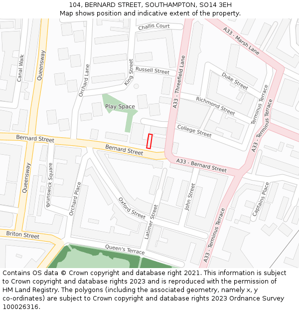 104, BERNARD STREET, SOUTHAMPTON, SO14 3EH: Location map and indicative extent of plot