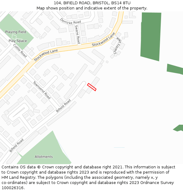 104, BIFIELD ROAD, BRISTOL, BS14 8TU: Location map and indicative extent of plot