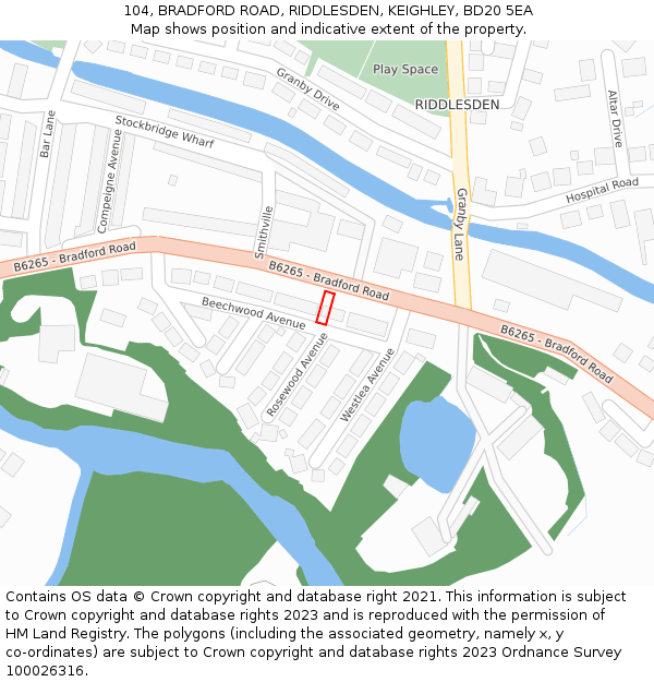 104, BRADFORD ROAD, RIDDLESDEN, KEIGHLEY, BD20 5EA: Location map and indicative extent of plot