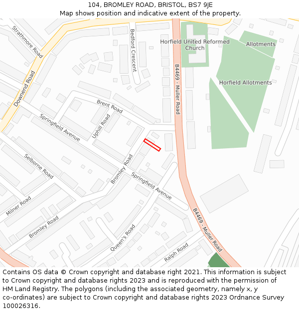 104, BROMLEY ROAD, BRISTOL, BS7 9JE: Location map and indicative extent of plot