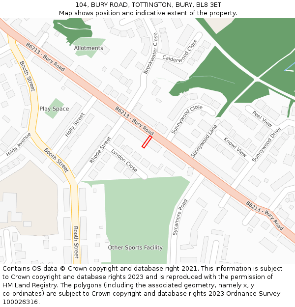 104, BURY ROAD, TOTTINGTON, BURY, BL8 3ET: Location map and indicative extent of plot