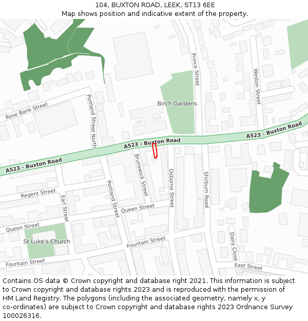 104, BUXTON ROAD, LEEK, ST13 6EE: Location map and indicative extent of plot