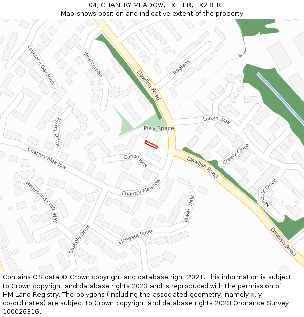 104, CHANTRY MEADOW, EXETER, EX2 8FR: Location map and indicative extent of plot