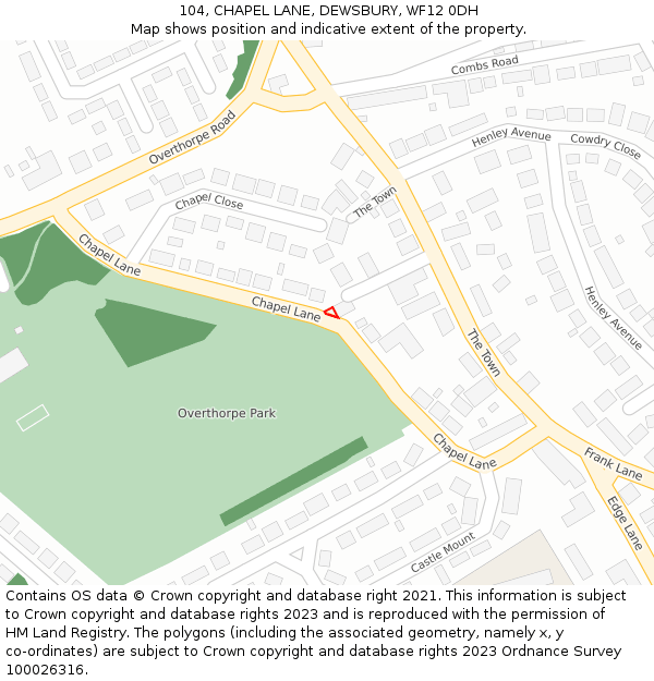104, CHAPEL LANE, DEWSBURY, WF12 0DH: Location map and indicative extent of plot