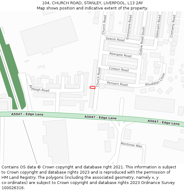 104, CHURCH ROAD, STANLEY, LIVERPOOL, L13 2AY: Location map and indicative extent of plot