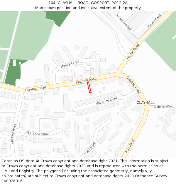 104, CLAYHALL ROAD, GOSPORT, PO12 2AJ: Location map and indicative extent of plot