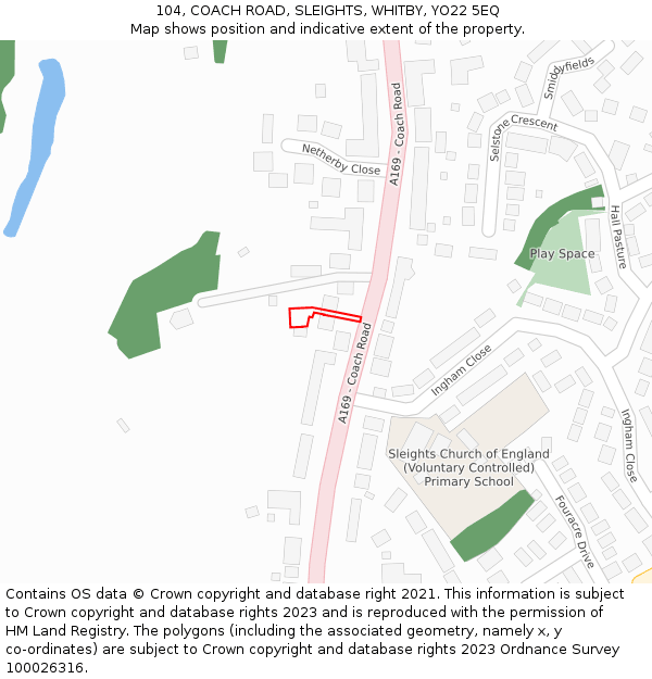 104, COACH ROAD, SLEIGHTS, WHITBY, YO22 5EQ: Location map and indicative extent of plot