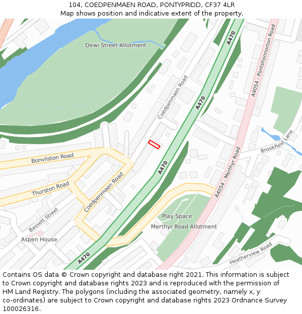 104, COEDPENMAEN ROAD, PONTYPRIDD, CF37 4LR: Location map and indicative extent of plot