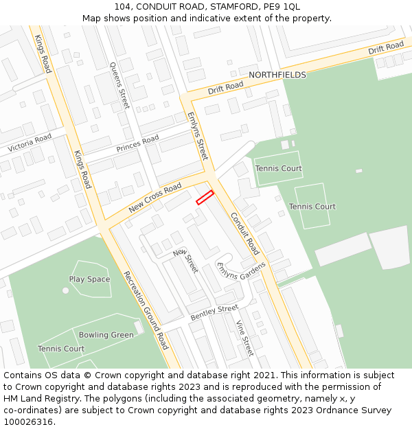 104, CONDUIT ROAD, STAMFORD, PE9 1QL: Location map and indicative extent of plot