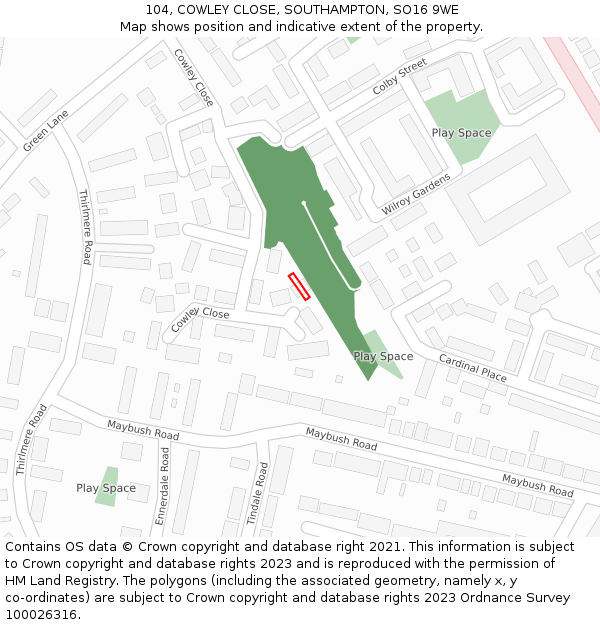 104, COWLEY CLOSE, SOUTHAMPTON, SO16 9WE: Location map and indicative extent of plot