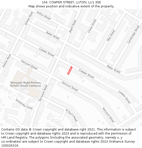 104, COWPER STREET, LUTON, LU1 3SE: Location map and indicative extent of plot