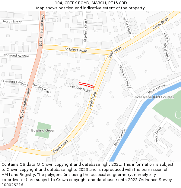 104, CREEK ROAD, MARCH, PE15 8RD: Location map and indicative extent of plot
