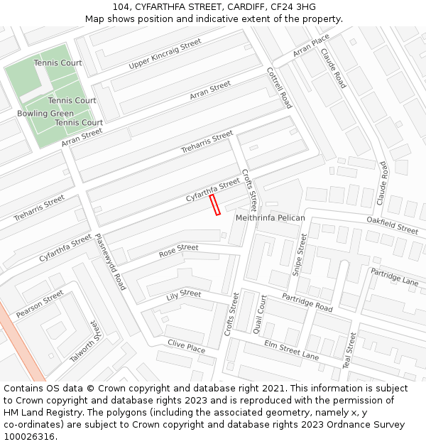 104, CYFARTHFA STREET, CARDIFF, CF24 3HG: Location map and indicative extent of plot