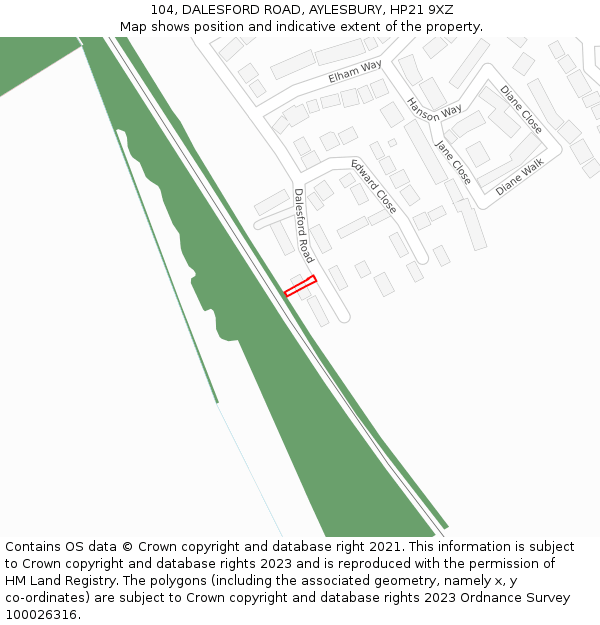 104, DALESFORD ROAD, AYLESBURY, HP21 9XZ: Location map and indicative extent of plot
