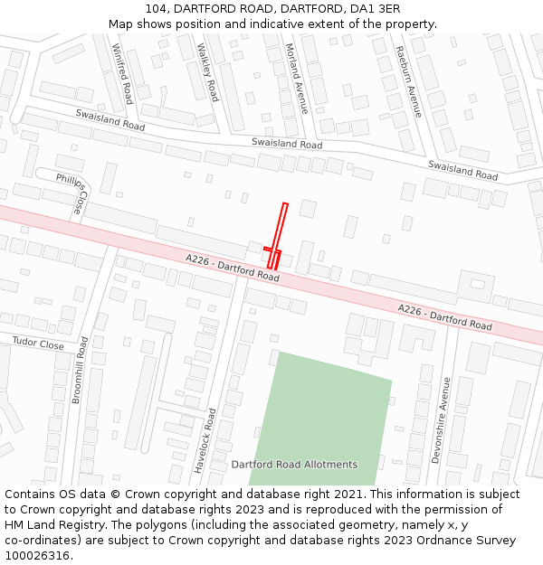 104, DARTFORD ROAD, DARTFORD, DA1 3ER: Location map and indicative extent of plot
