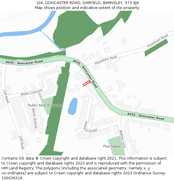 104, DONCASTER ROAD, DARFIELD, BARNSLEY, S73 9JA: Location map and indicative extent of plot