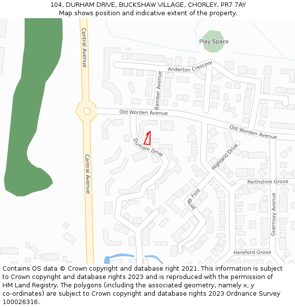 104, DURHAM DRIVE, BUCKSHAW VILLAGE, CHORLEY, PR7 7AY: Location map and indicative extent of plot