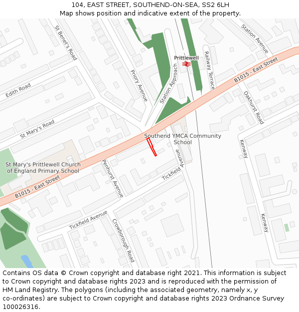104, EAST STREET, SOUTHEND-ON-SEA, SS2 6LH: Location map and indicative extent of plot