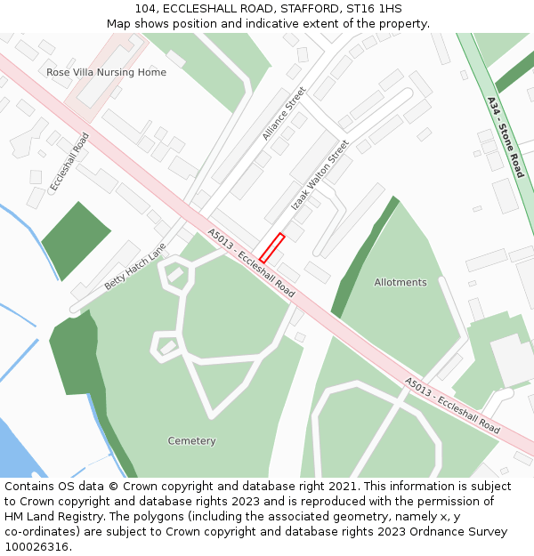 104, ECCLESHALL ROAD, STAFFORD, ST16 1HS: Location map and indicative extent of plot