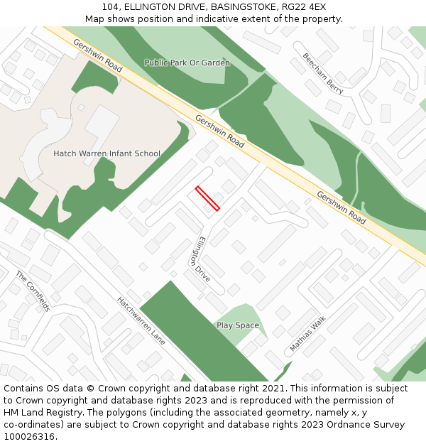104, ELLINGTON DRIVE, BASINGSTOKE, RG22 4EX: Location map and indicative extent of plot
