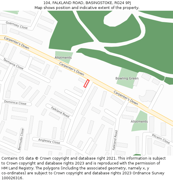 104, FALKLAND ROAD, BASINGSTOKE, RG24 9PJ: Location map and indicative extent of plot