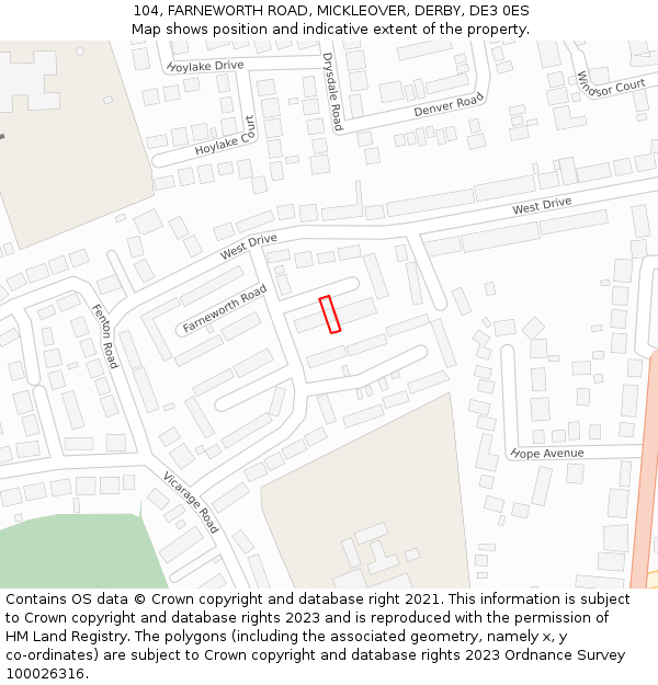104, FARNEWORTH ROAD, MICKLEOVER, DERBY, DE3 0ES: Location map and indicative extent of plot