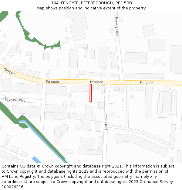 104, FENGATE, PETERBOROUGH, PE1 5BB: Location map and indicative extent of plot