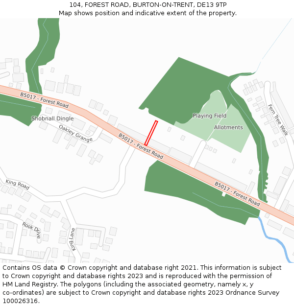104, FOREST ROAD, BURTON-ON-TRENT, DE13 9TP: Location map and indicative extent of plot