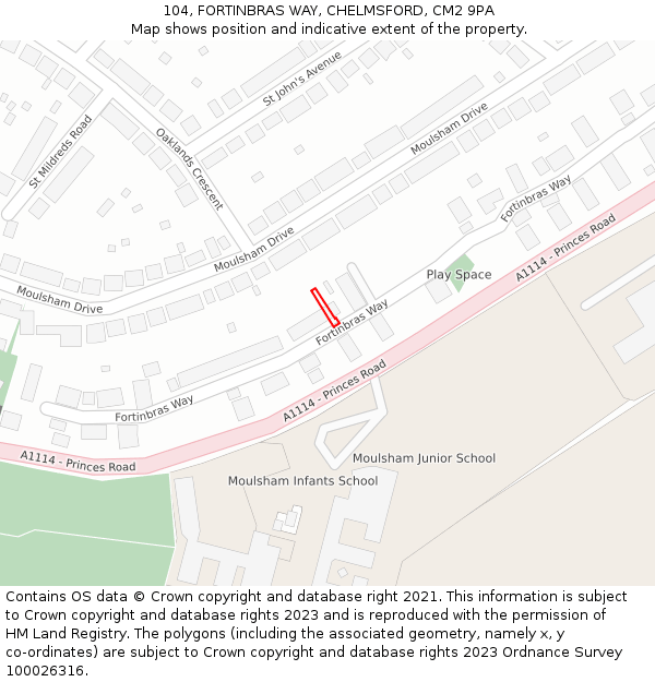 104, FORTINBRAS WAY, CHELMSFORD, CM2 9PA: Location map and indicative extent of plot