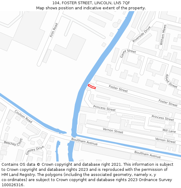 104, FOSTER STREET, LINCOLN, LN5 7QF: Location map and indicative extent of plot