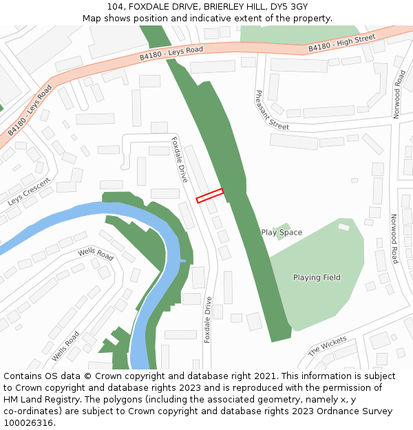 104, FOXDALE DRIVE, BRIERLEY HILL, DY5 3GY: Location map and indicative extent of plot