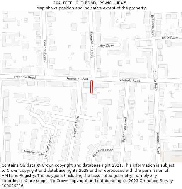 104, FREEHOLD ROAD, IPSWICH, IP4 5JL: Location map and indicative extent of plot