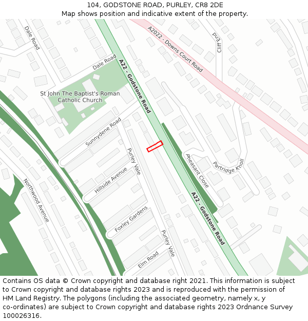104, GODSTONE ROAD, PURLEY, CR8 2DE: Location map and indicative extent of plot