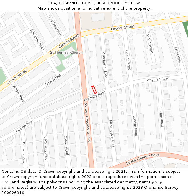 104, GRANVILLE ROAD, BLACKPOOL, FY3 8DW: Location map and indicative extent of plot