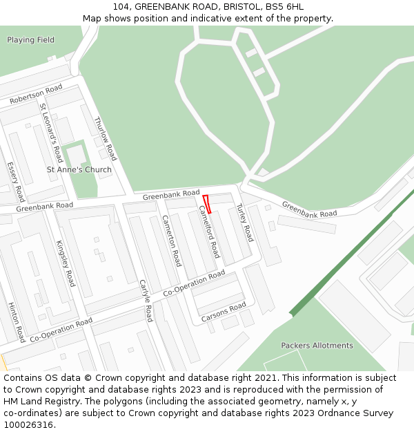 104, GREENBANK ROAD, BRISTOL, BS5 6HL: Location map and indicative extent of plot