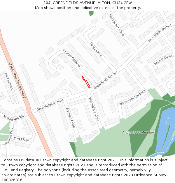 104, GREENFIELDS AVENUE, ALTON, GU34 2EW: Location map and indicative extent of plot