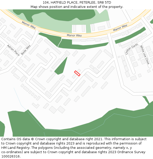 104, HATFIELD PLACE, PETERLEE, SR8 5TD: Location map and indicative extent of plot