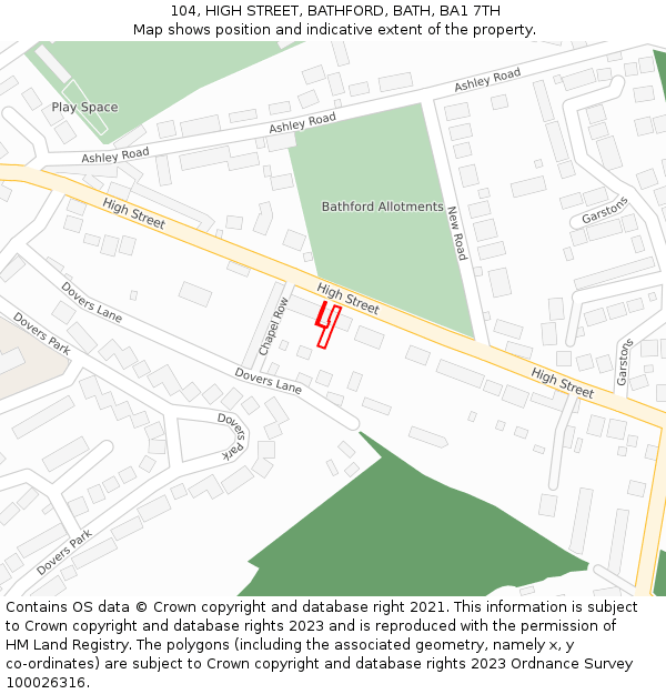 104, HIGH STREET, BATHFORD, BATH, BA1 7TH: Location map and indicative extent of plot