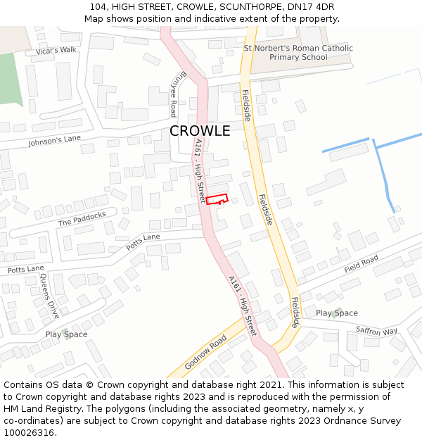 104, HIGH STREET, CROWLE, SCUNTHORPE, DN17 4DR: Location map and indicative extent of plot